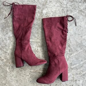 Kenneth Cole Reaction Burgundy Suede Tall Lace-Up Boots